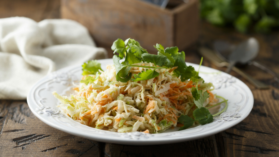 Homemade turnip salad with fresh cilantro